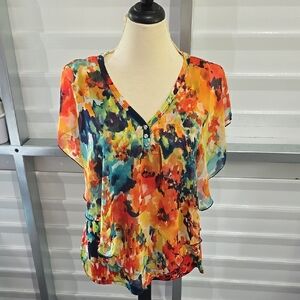 Mccoy Orange and Yellow Relaxed‎ Asymmetrical Blouse